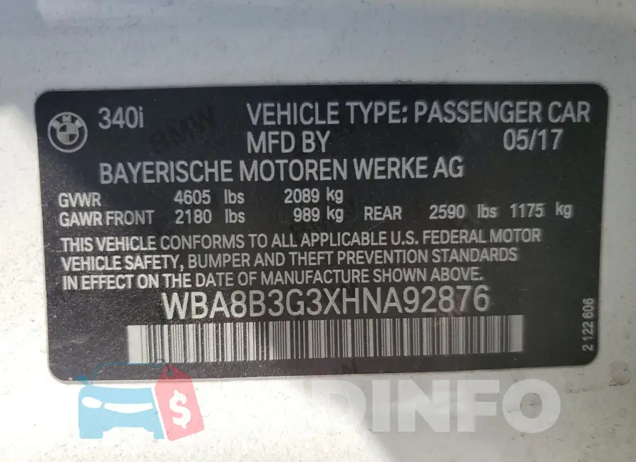 WBA8B3G3XHNA92876 Photo# 13
