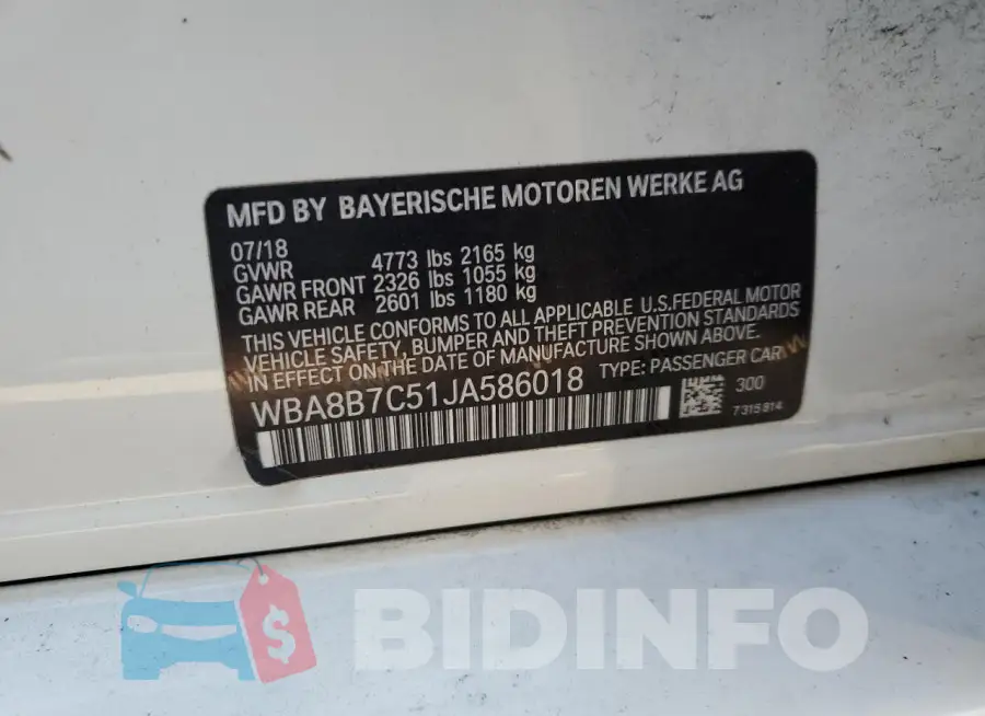 WBA8B7C51JA586018 Photo# 12