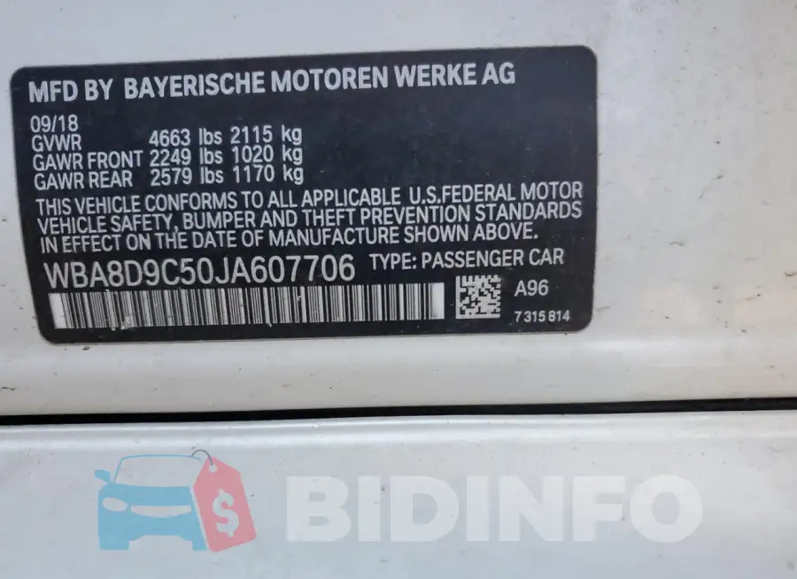 WBA8D9C50JA607706 Photo# 12