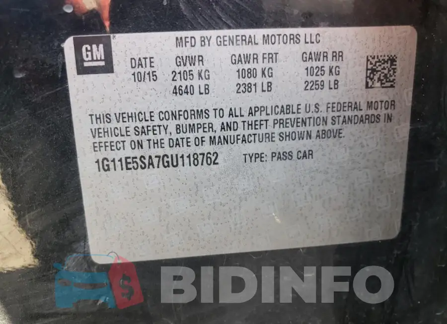1G11E5SA7GU118762 Photo# 13