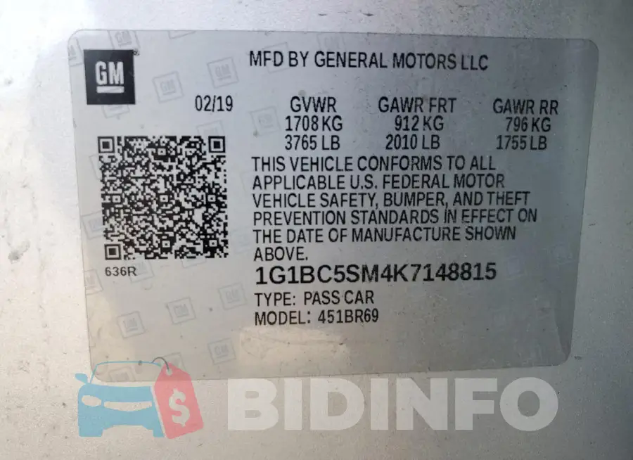 1G1BC5SM4K7148815 Photo# 12