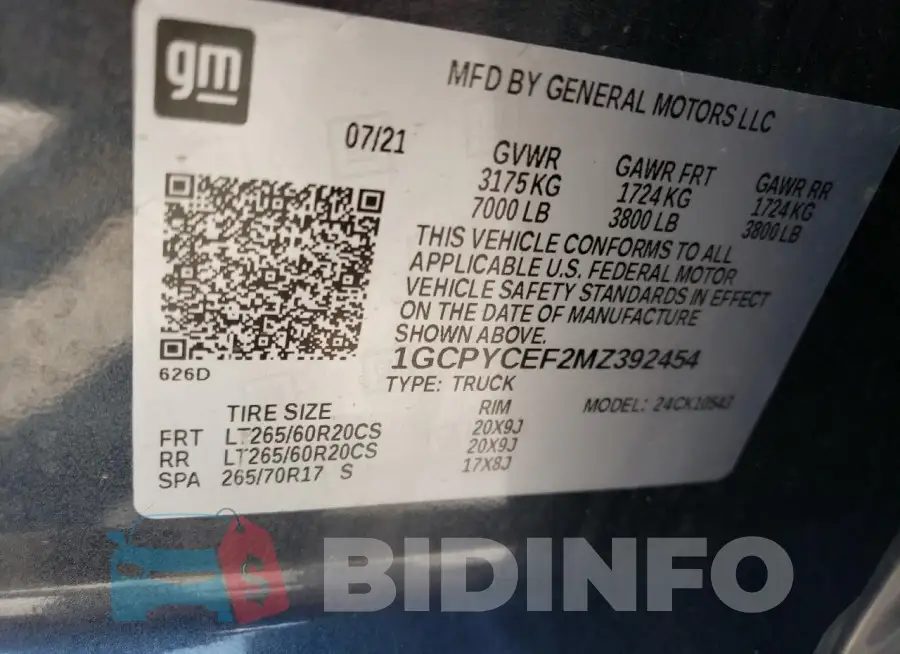 1GCPYCEF2MZ392454 Photo# 12