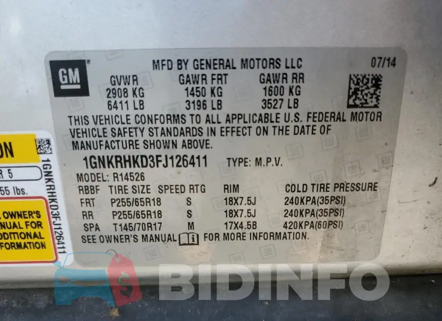 1GNKRHKD3FJ126411 Photo# 13