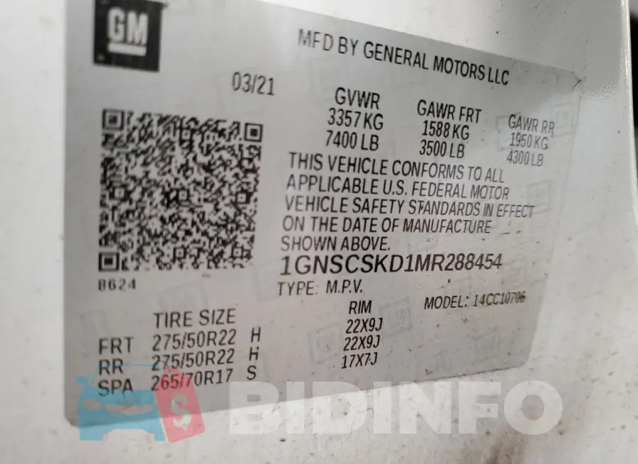 1GNSCSKD1MR288454 Photo# 13