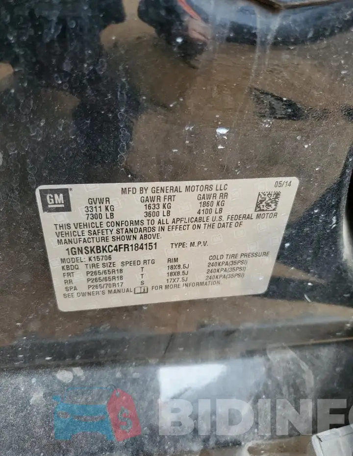 1GNSKBKC4FR184151 Photo# 13