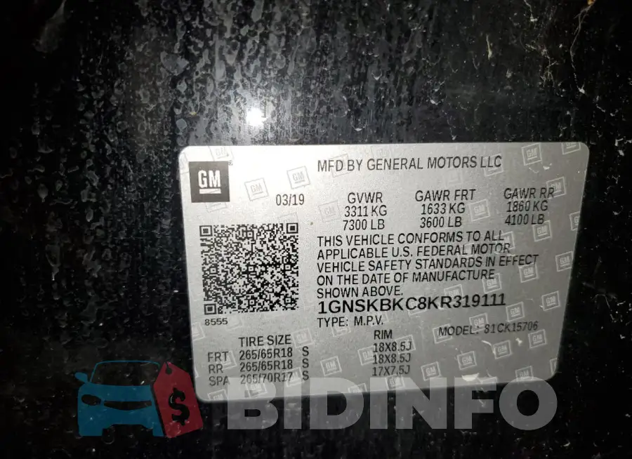 1GNSKBKC8KR319111 Photo# 12