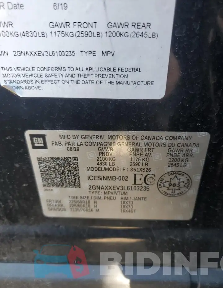 2GNAXXEV3L6103235 Photo# 13