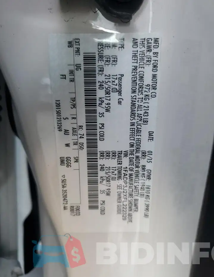 1FADP3J2XFL222329 Photo# 12
