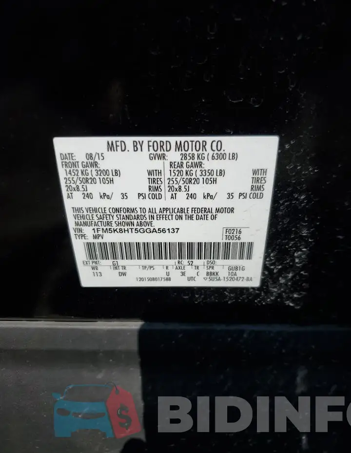 1FM5K8HT5GGA56137 Photo# 13