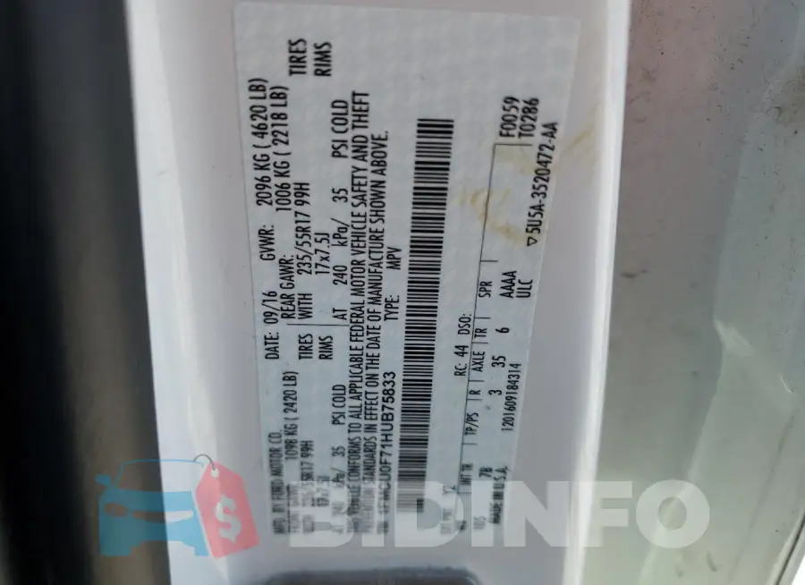 1FMCU0F71HUB75833 Photo# 13