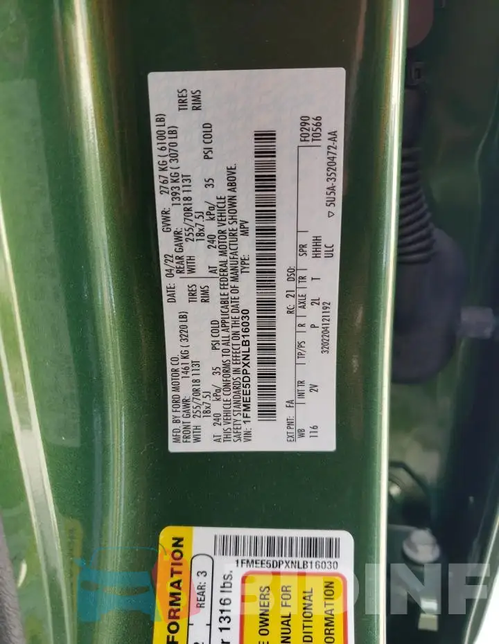 1FMEE5DPXNLB16030 Photo# 13