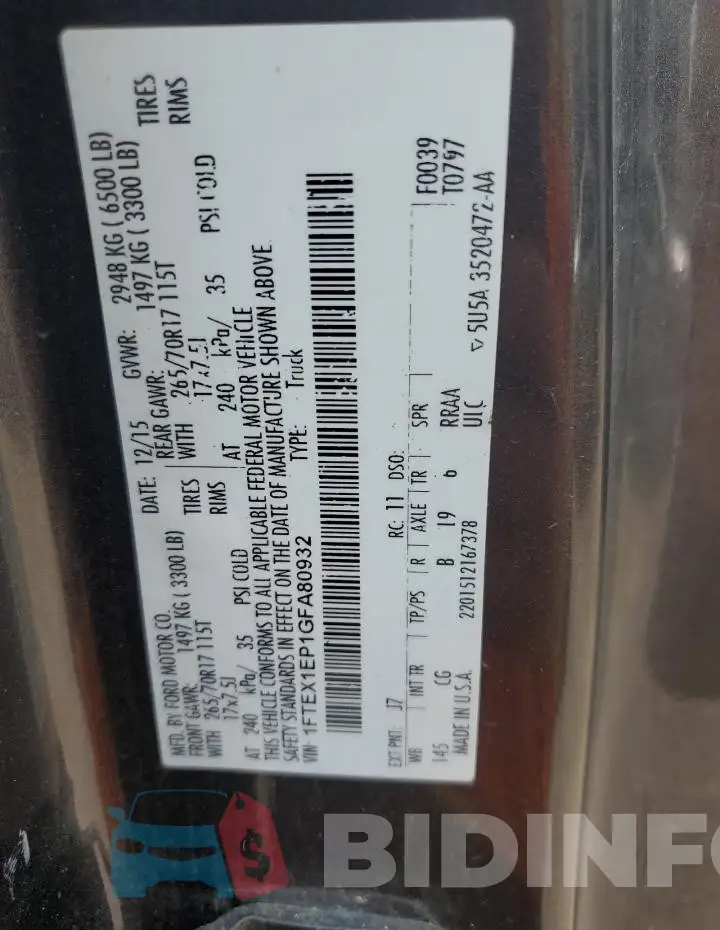 1FTEX1EP1GFA80932 Photo# 12