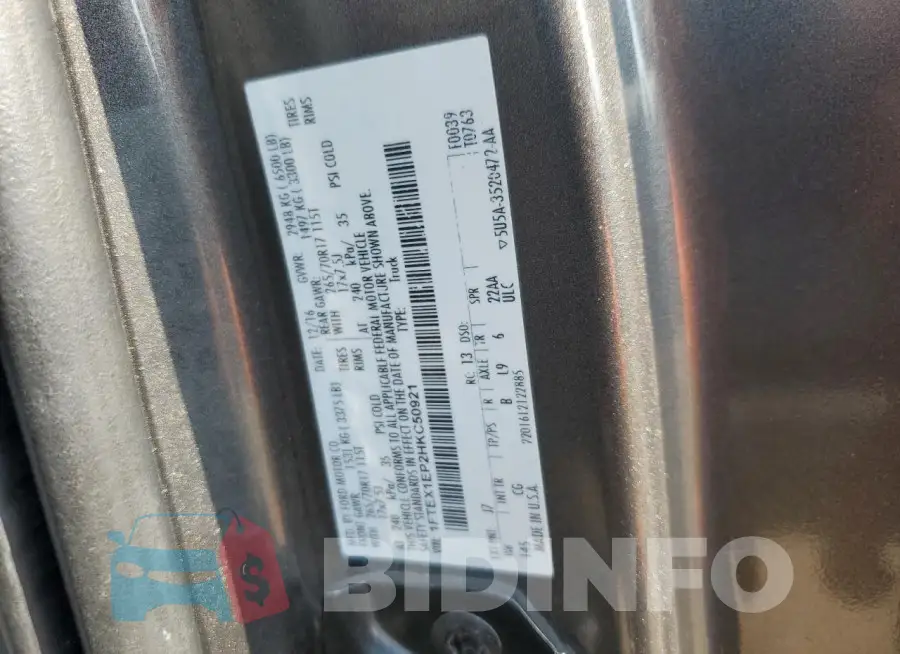 1FTEX1EP2HKC50921 Photo# 12