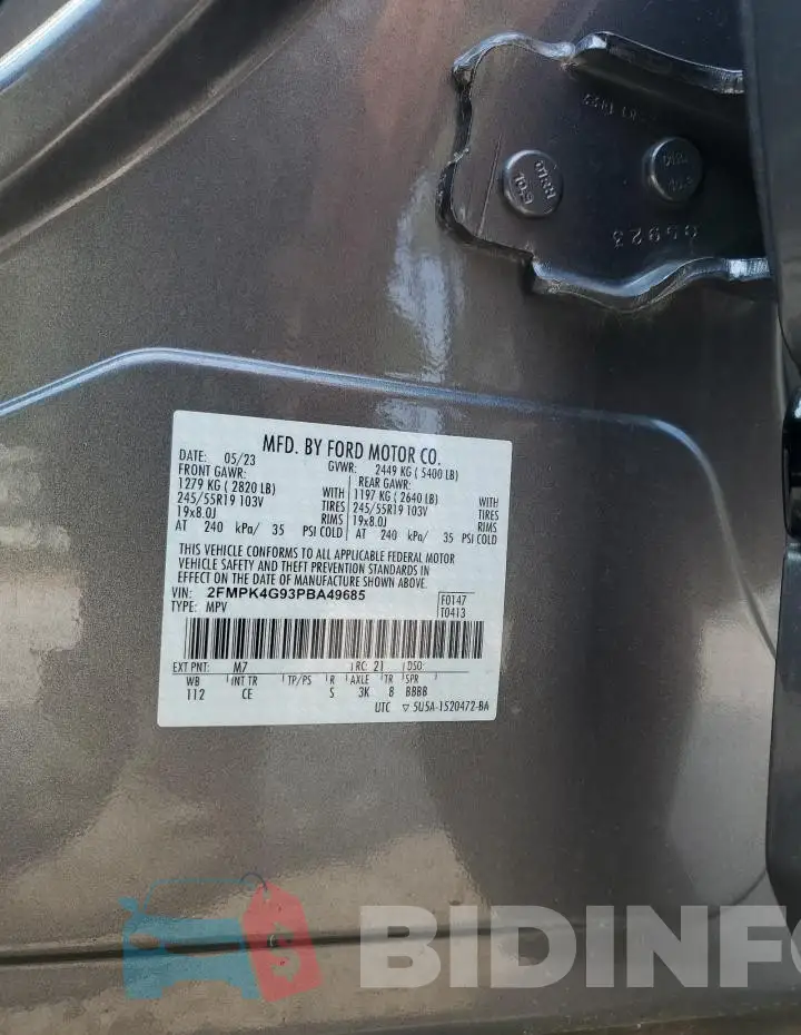 2FMPK4G93PBA49685 Photo# 12