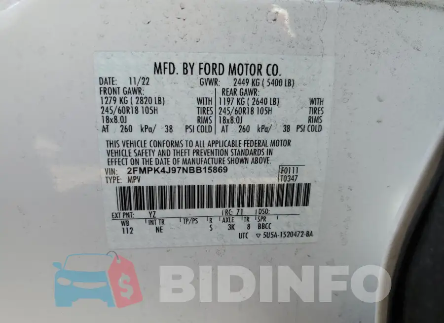 2FMPK4J97NBB15869 Photo# 13