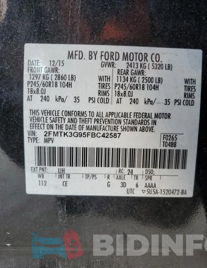 2FMTK3G95FBC42587 Photo# 13
