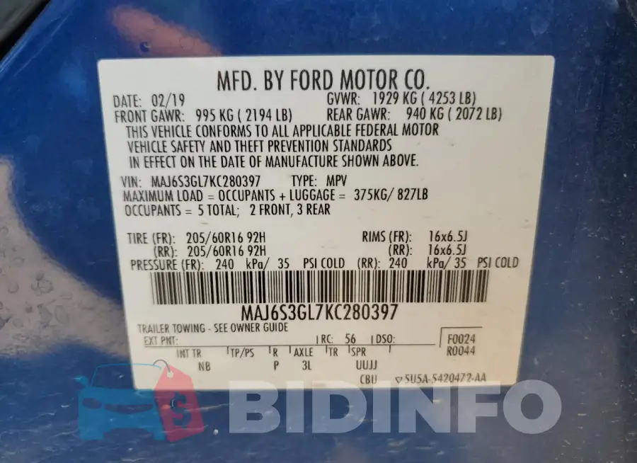 MAJ6S3GL7KC280397 Photo# 12