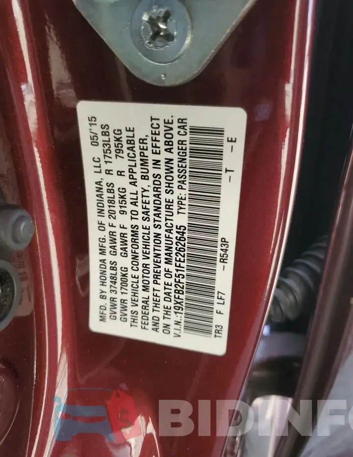 19XFB2F51FE262645 Photo# 12
