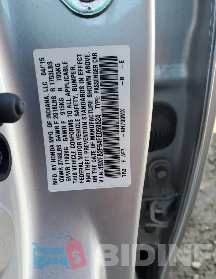 19XFB2F54FE059524 Photo# 12