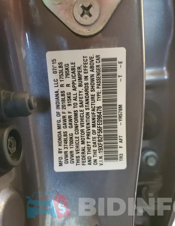 19XFB2F56FE096476 Photo# 12