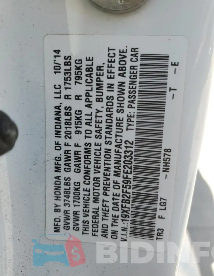 19XFB2F59FE203312 Photo# 13