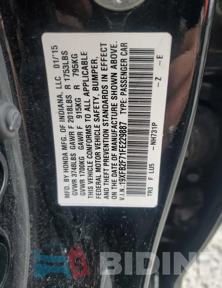 19XFB2F71FE229887 Photo# 12