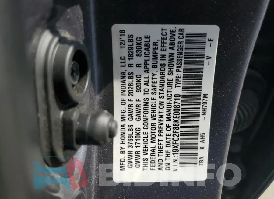 19XFC2F88KE008710 Photo# 12
