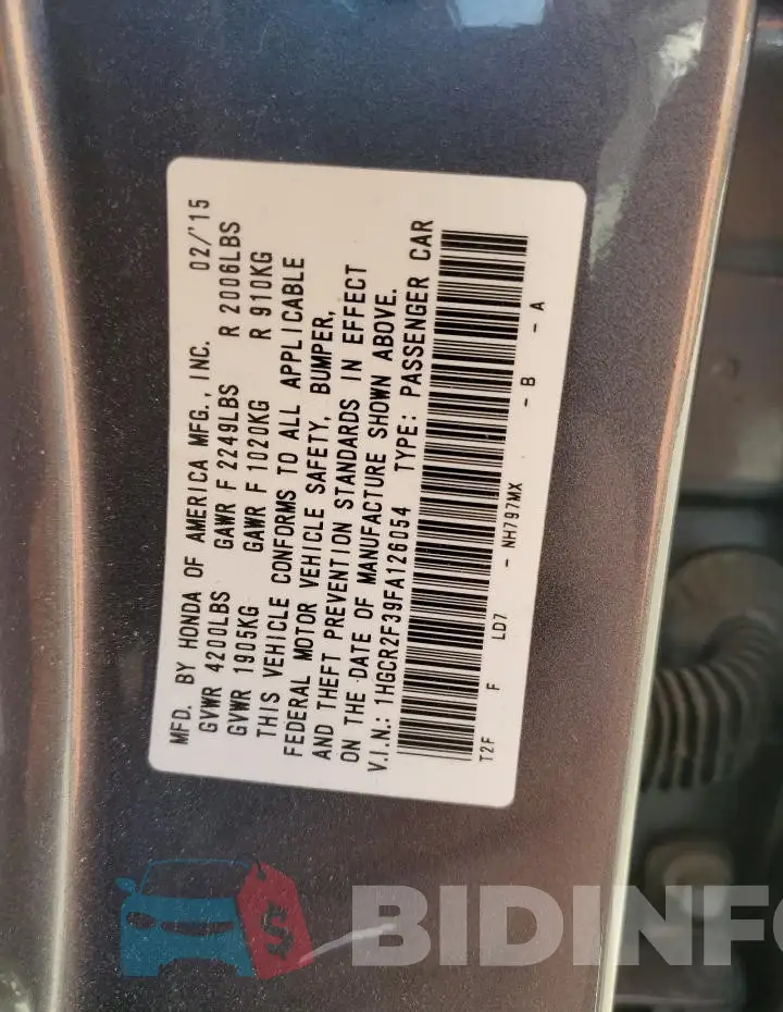 1HGCR2F39FA126054 Photo# 12
