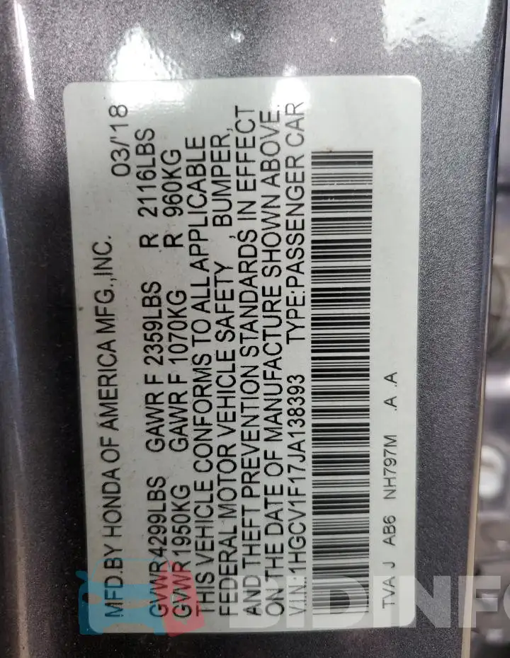 1HGCV1F17JA138393 Photo# 12