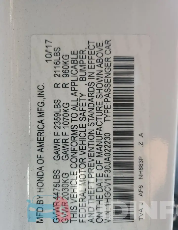 1HGCV1F30JA022230 Photo# 12