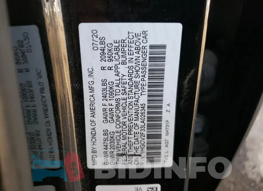 1HGCV2F33LA026345 Photo# 12