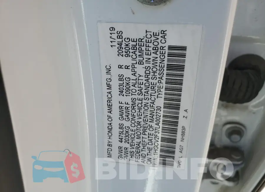 1HGCV2F37LA002730 Photo# 12