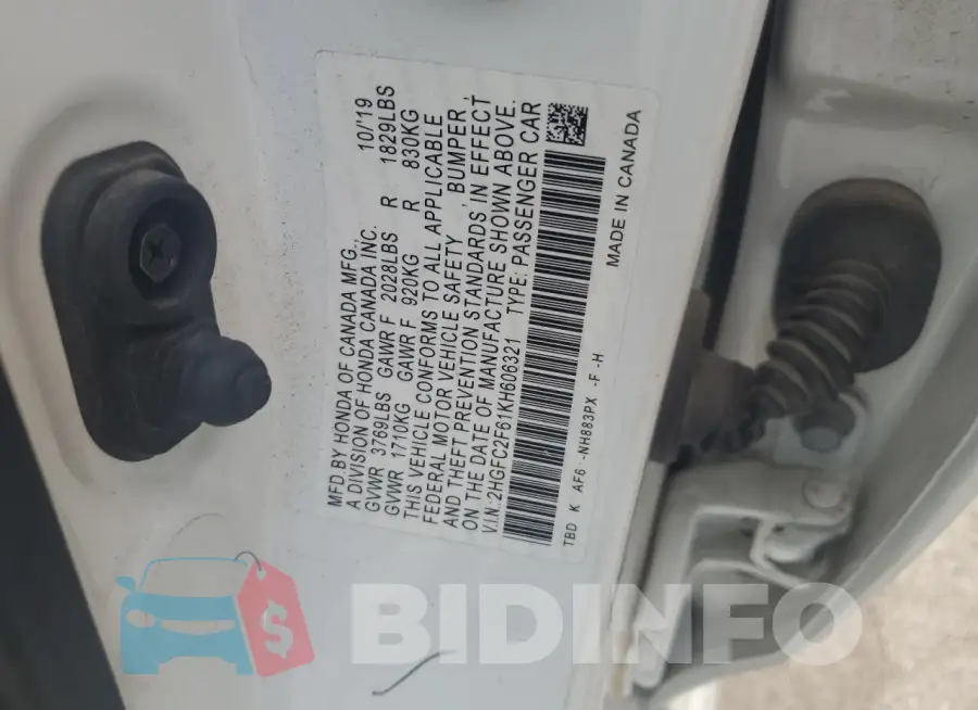 2HGFC2F61KH606321 Photo# 12