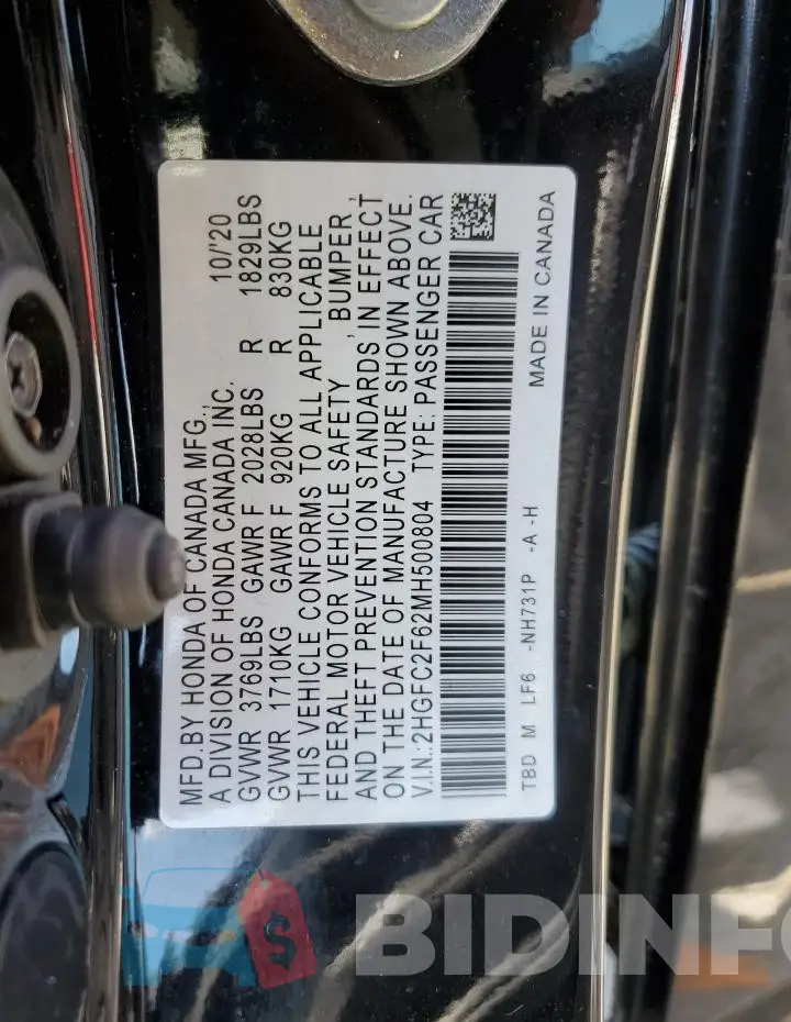 2HGFC2F62MH500804 Photo# 12