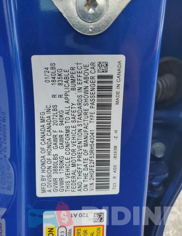 2HGFE2F53RH543041 Photo# 12