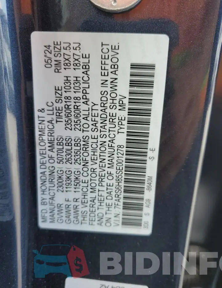 7FARS6H85SE001278 Photo# 13