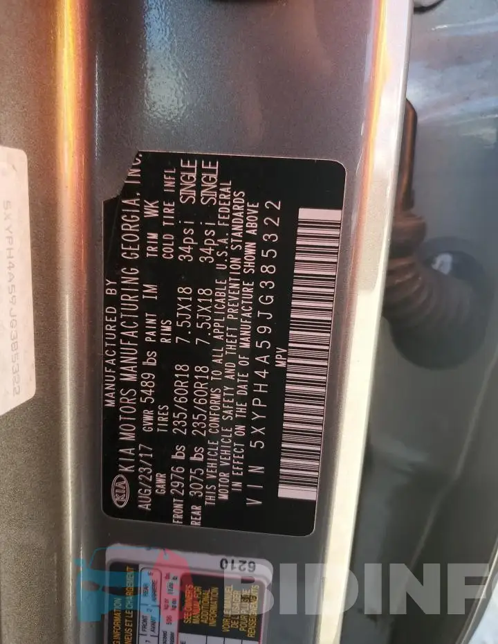 5XYPH4A59JG385322 Photo# 14
