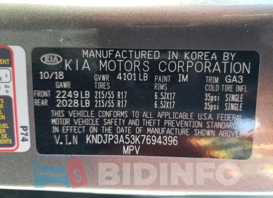 KNDJP3A53K7694396 Photo# 14