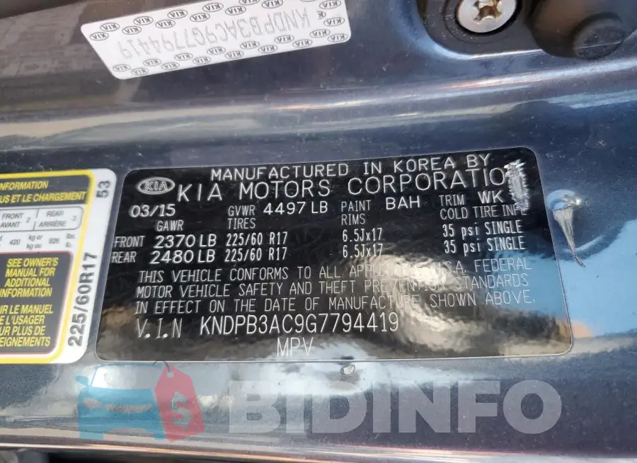 KNDPB3AC9G7794419 Photo# 13