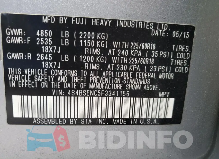 4S4BSENC5F3341156 Photo# 14