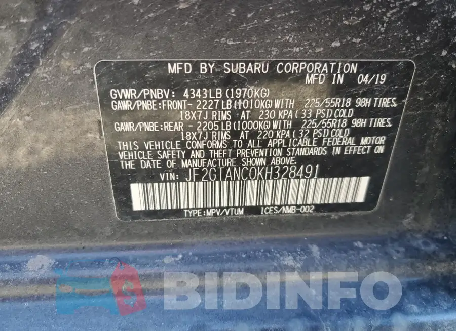 JF2GTANC0KH328491 Photo# 13