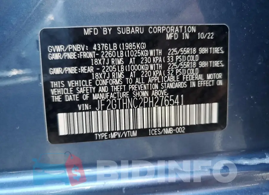 JF2GTHNC2PH276541 Photo# 14