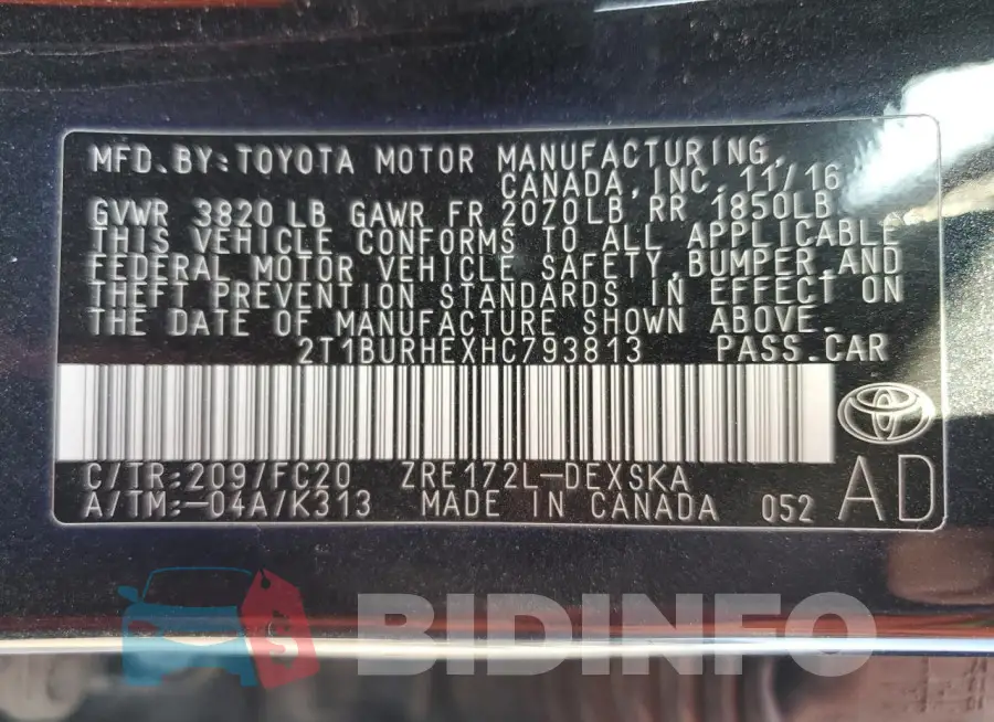 2T1BURHEXHC793813 Photo# 12