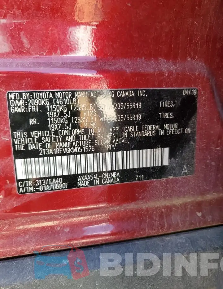 2T3A1RFV6KW051526 Photo# 13