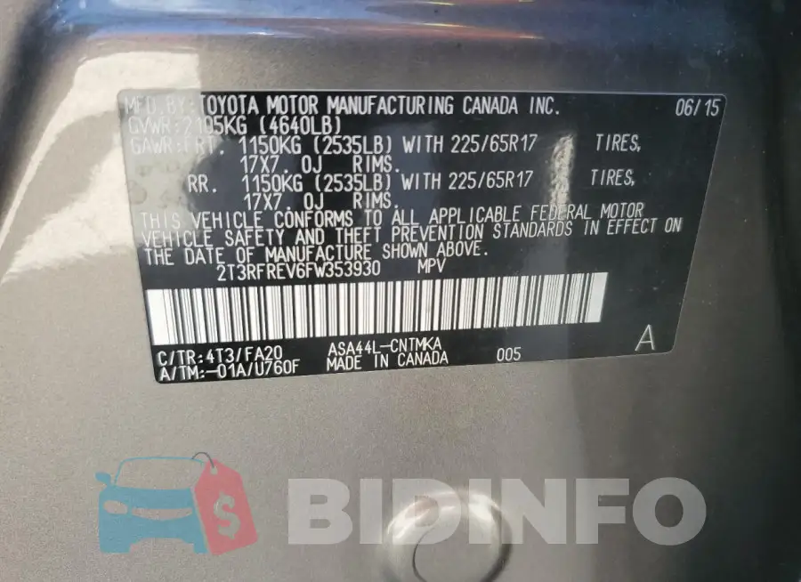2T3RFREV6FW353930 Photo# 14