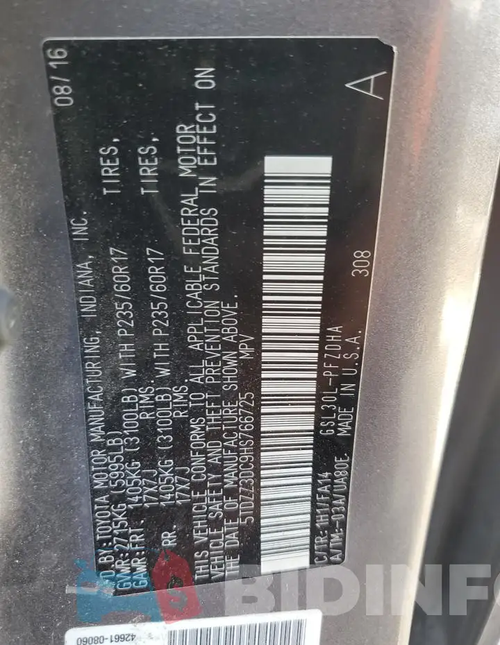 5TDZZ3DC9HS766725 Photo# 13