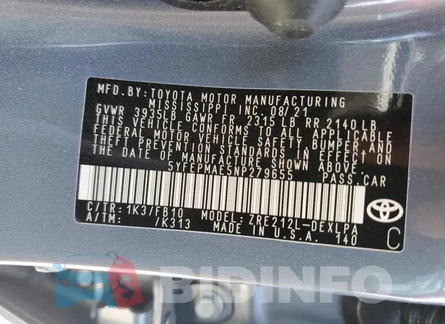5YFEPMAE5NP279655 Photo# 13