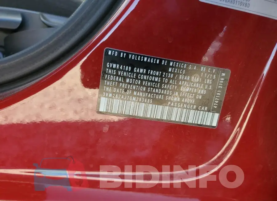 3VW267AJ7GM283685 Photo# 13