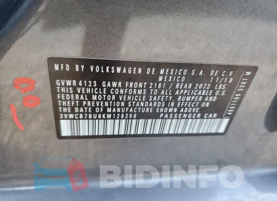 3VWCB7BU8KM128256 Photo# 12