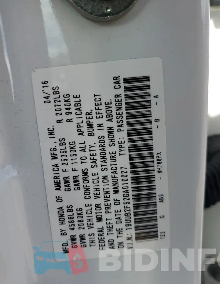 19UUB2F52GA010027 Photo# 13